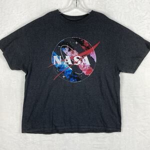 NASA TShirt Mens 2XL Black Pink Galaxy Nebula Striped Logo Double Sided Space X